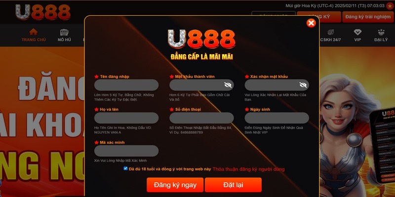 Đăng ký U888 đơn giản, nhanh gọn và thuận tiện chỉ với vài thao tác